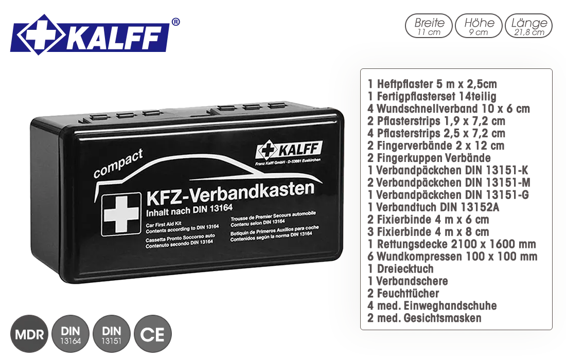 KALFF® KFZ-Verbandkasten kompakt – 4-Kammern Innentasche 